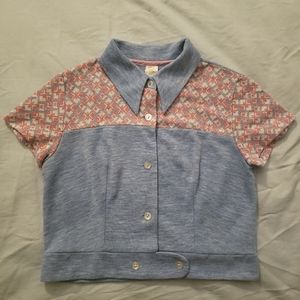 Vintage button-up top - Pink & blue argyle